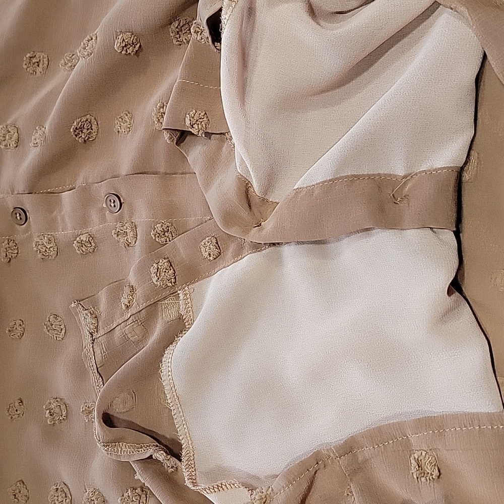 Ubranded Size M Milky Chocolate Brown Swiss Dot Long Sleeve Semi-Sheer Blouse - Picture 13 of 13